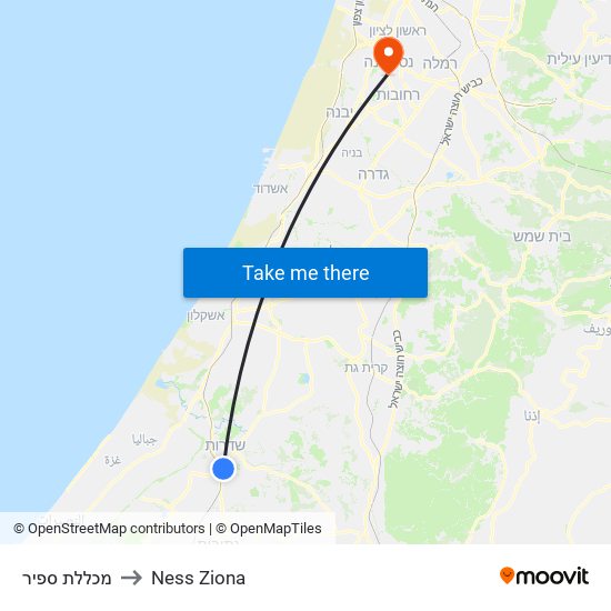 מכללת ספיר to Ness Ziona map