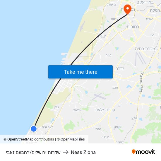 שדרות ירושלים/רחבעם זאבי to Ness Ziona map