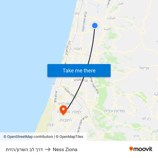 דרך לב השרון/הזית to Ness Ziona map