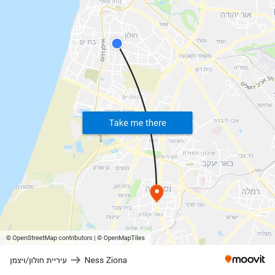 עיריית חולון/ויצמן to Ness Ziona map