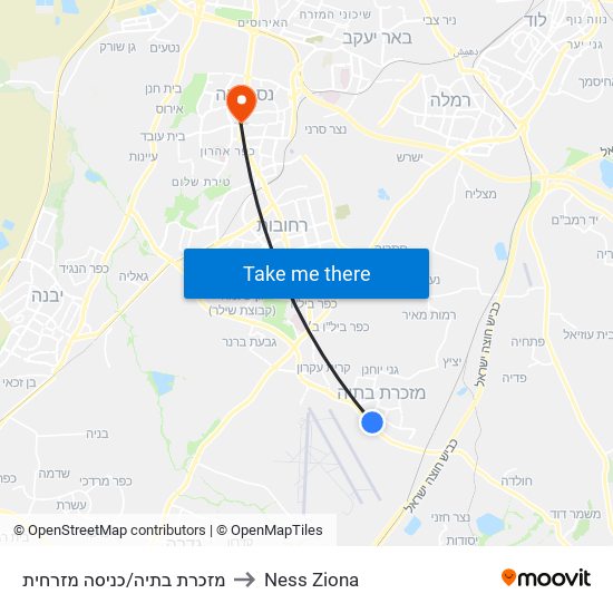 מזכרת בתיה/כניסה מזרחית to Ness Ziona map