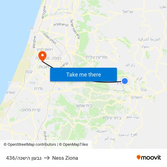 גבעון הישנה/436 to Ness Ziona map