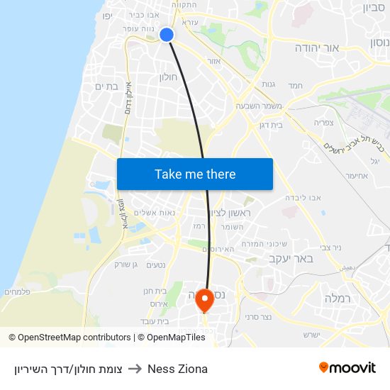 צומת חולון/דרך השיריון to Ness Ziona map