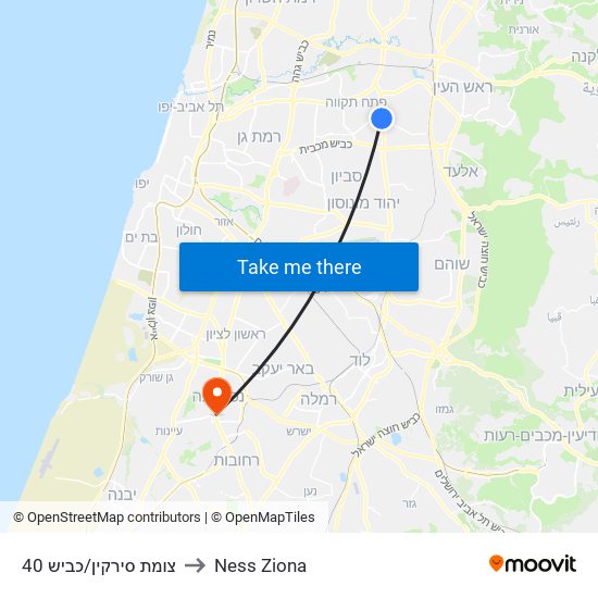 צומת סירקין/כביש 40 to Ness Ziona map