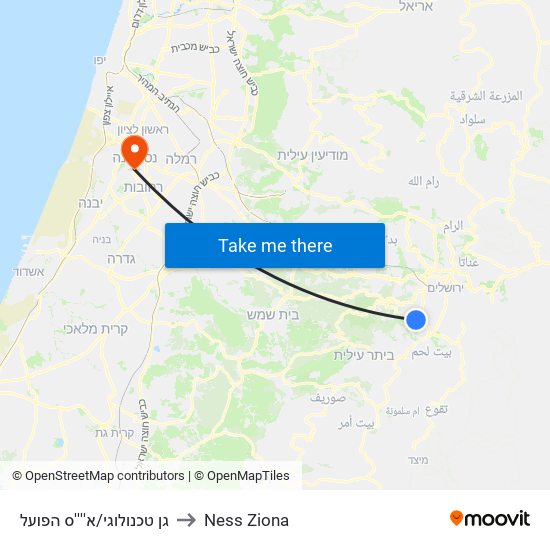 גן טכנולוגי/א''''ס הפועל to Ness Ziona map