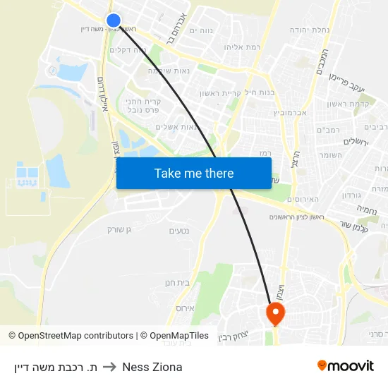 ת. רכבת משה דיין to Ness Ziona map