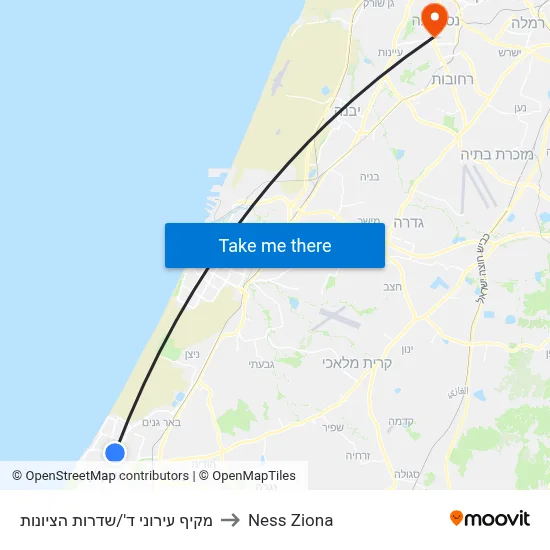 מקיף עירוני ד'/שדרות הציונות to Ness Ziona map