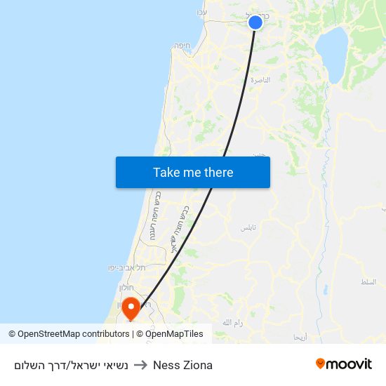 נשיאי ישראל/דרך השלום to Ness Ziona map