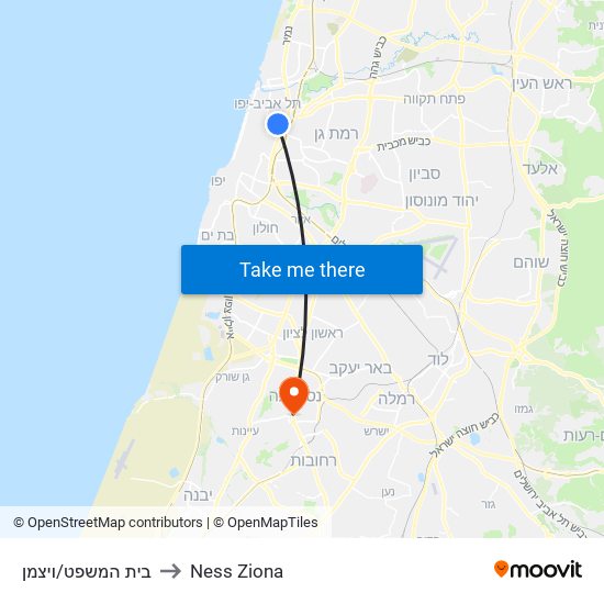 בית המשפט/ויצמן to Ness Ziona map