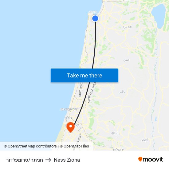 חניתה/טרומפלדור to Ness Ziona map