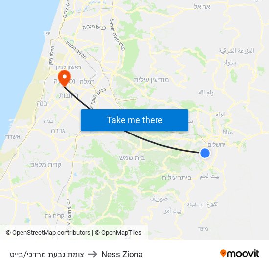 צומת גבעת מרדכי/בייט to Ness Ziona map