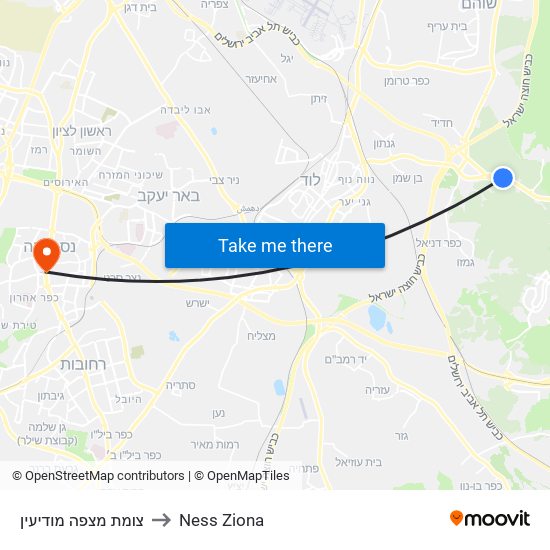 צומת מצפה מודיעין to Ness Ziona map