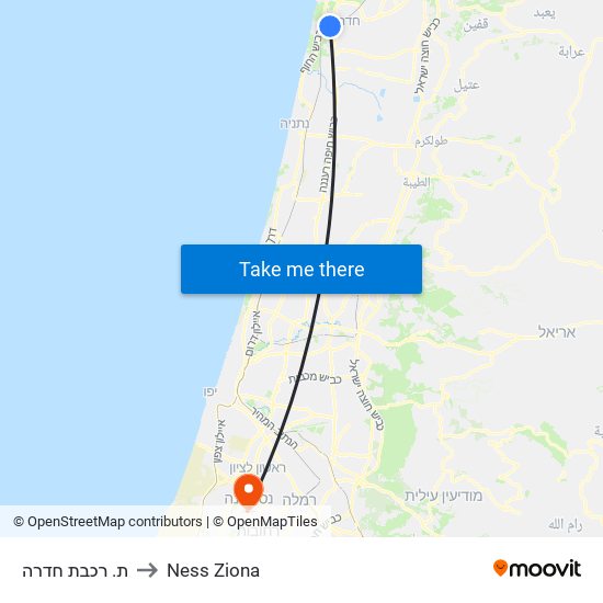 ת. רכבת חדרה to Ness Ziona map