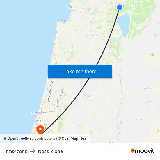 Camp Yiftach to Ness Ziona map