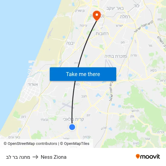 מחנה בר לב to Ness Ziona map