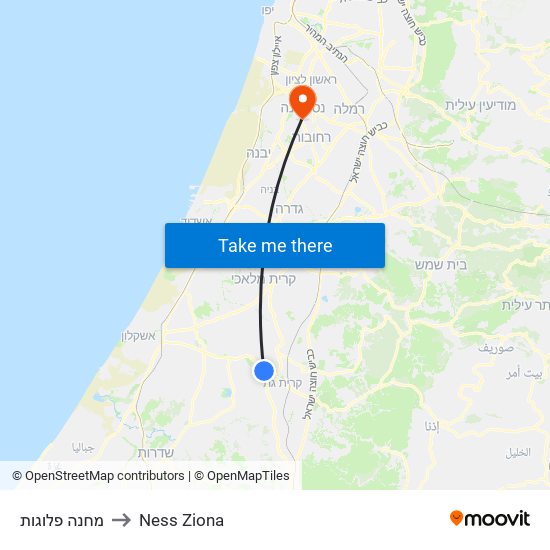 מחנה פלוגות to Ness Ziona map