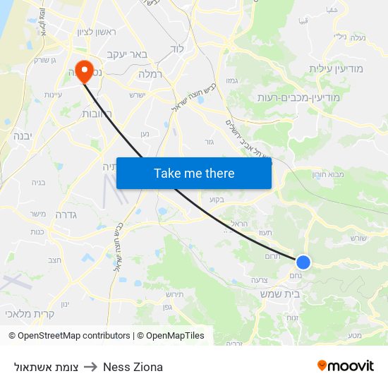 צומת אשתאול to Ness Ziona map