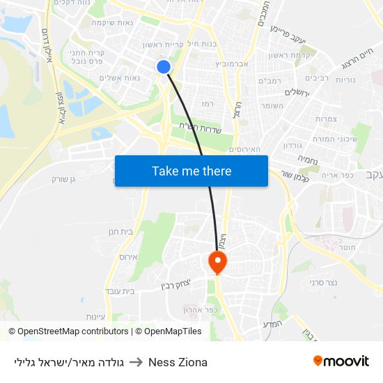 גולדה מאיר/ישראל גלילי to Ness Ziona map