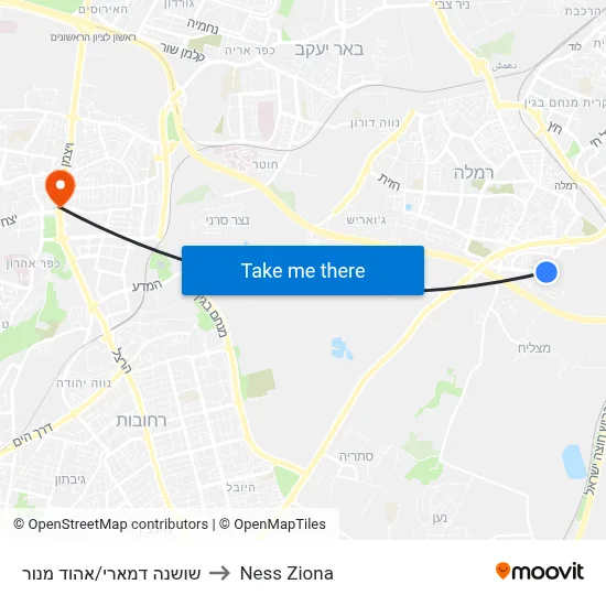 שושנה דמארי/אהוד מנור to Ness Ziona map