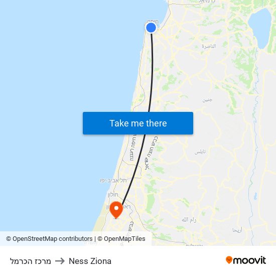 מרכז הכרמל to Ness Ziona map