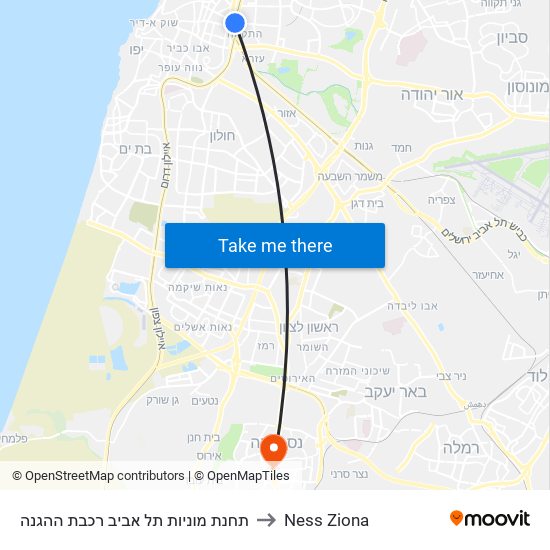 תחנת מוניות תל אביב רכבת ההגנה to Ness Ziona map