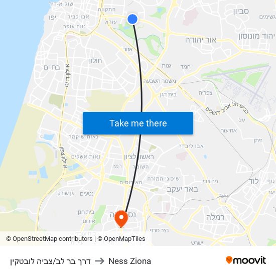 דרך בר לב/צביה לובטקין to Ness Ziona map