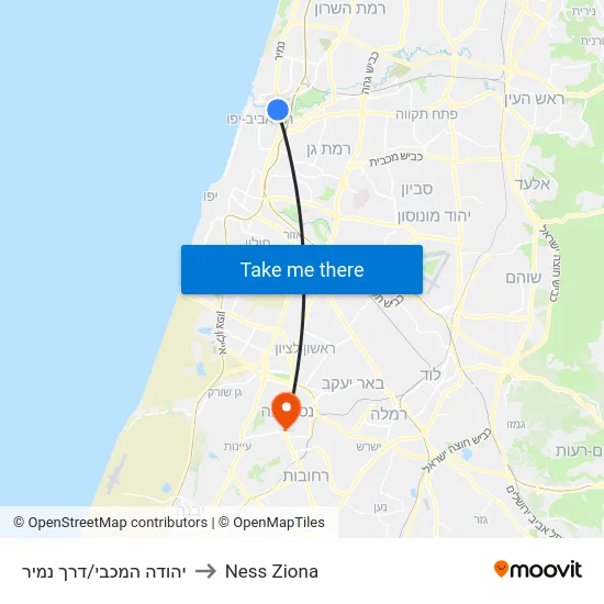 Yehuda HaMaccabi/Namir Road to Ness Ziona map