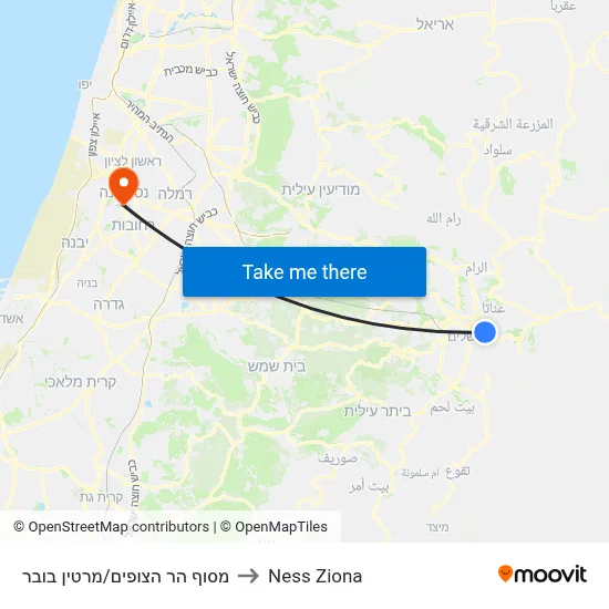 Mount Scopus Terminal/Martin Buber to Ness Ziona map