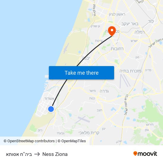 ביה''ח אסותא to Ness Ziona map