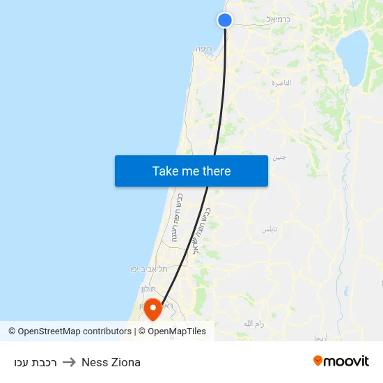 רכבת עכו to Ness Ziona map