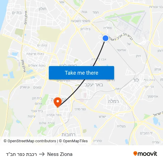 רכבת כפר חב"ד to Ness Ziona map