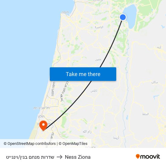 שדרות מנחם בגין/וינגייט to Ness Ziona map