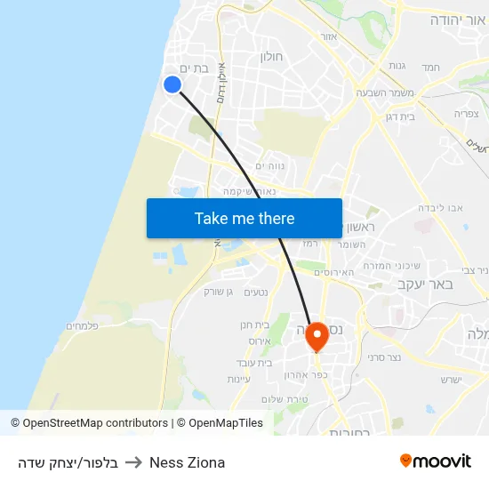 בלפור/יצחק שדה to Ness Ziona map