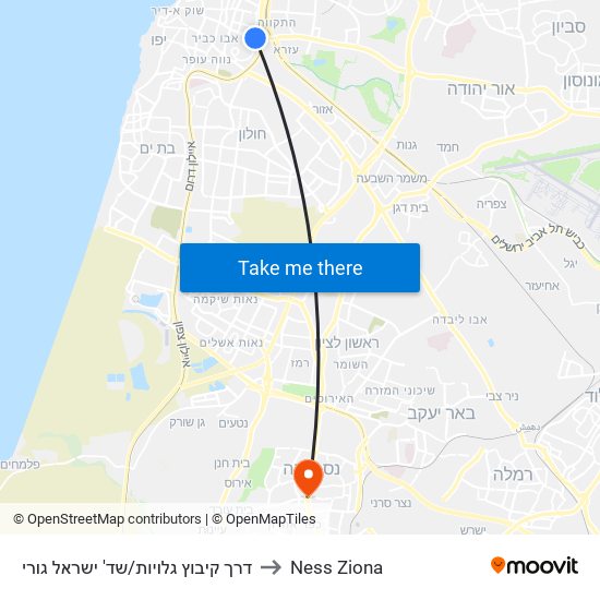 דרך קיבוץ גלויות/שד' ישראל גורי to Ness Ziona map