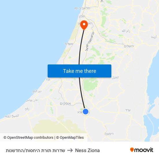 שדרות תורת היחסות/החדשנות to Ness Ziona map