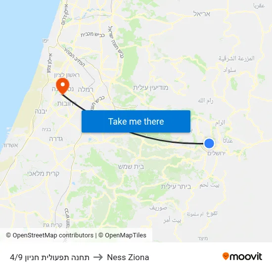 תחנה תפעולית חניון 4/9 to Ness Ziona map