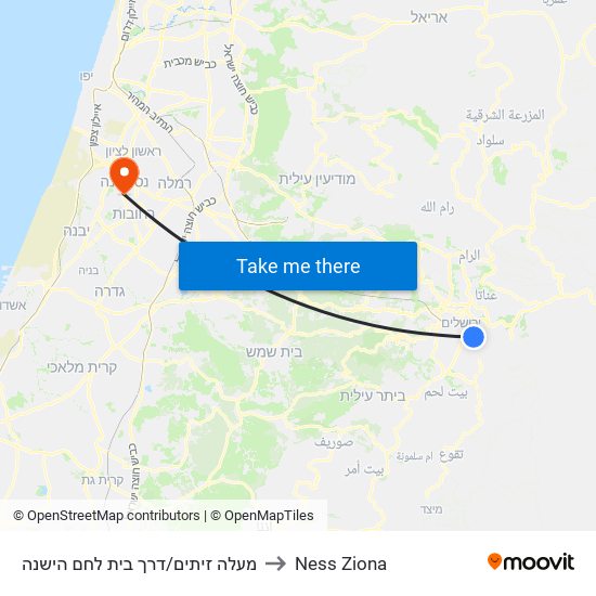 מעלה זיתים/דרך בית לחם הישנה to Ness Ziona map