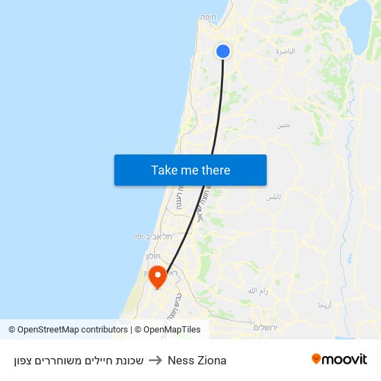 שכונת חיילים משוחררים צפון to Ness Ziona map