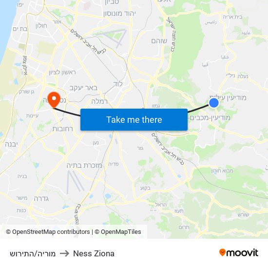 מוריה/התירוש to Ness Ziona map