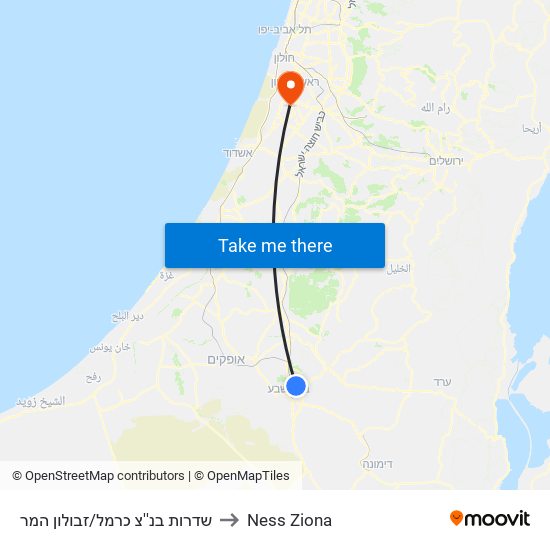 שדרות בנ''צ כרמל/זבולון המר to Ness Ziona map