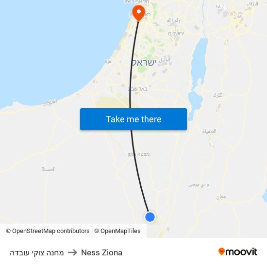 מחנה צוקי עובדה to Ness Ziona map