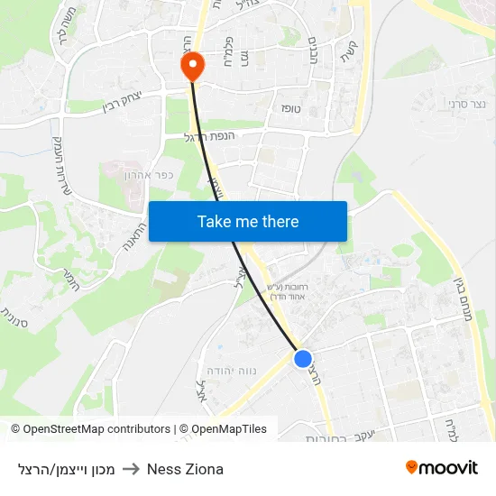 מכון וייצמן/הרצל to Ness Ziona map