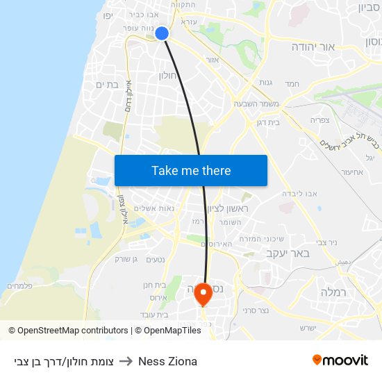 צומת חולון/דרך בן צבי to Ness Ziona map