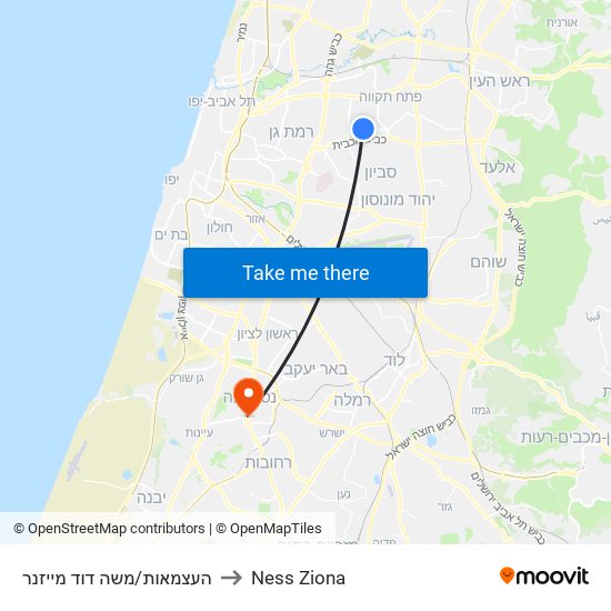 העצמאות/משה דוד מייזנר to Ness Ziona map