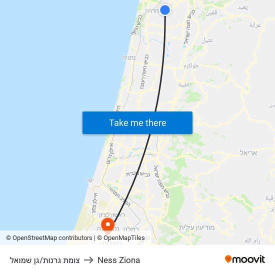 צומת גרנות/גן שמואל to Ness Ziona map