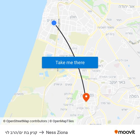 קניון בת ים/הרב לוי to Ness Ziona map