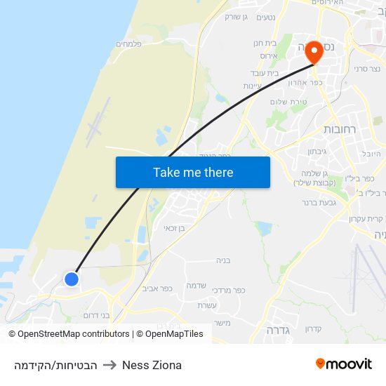 הבטיחות/הקידמה to Ness Ziona map