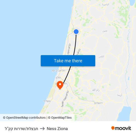 חבצלת/שדרות קק''ל to Ness Ziona map