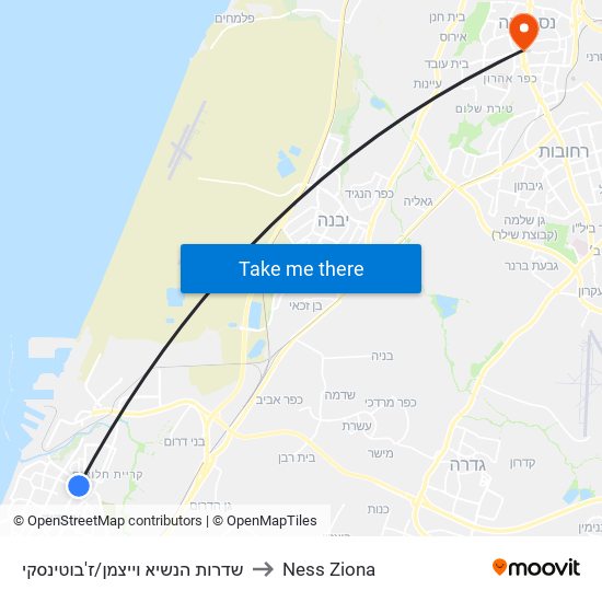 שדרות הנשיא וייצמן/ז'בוטינסקי to Ness Ziona map