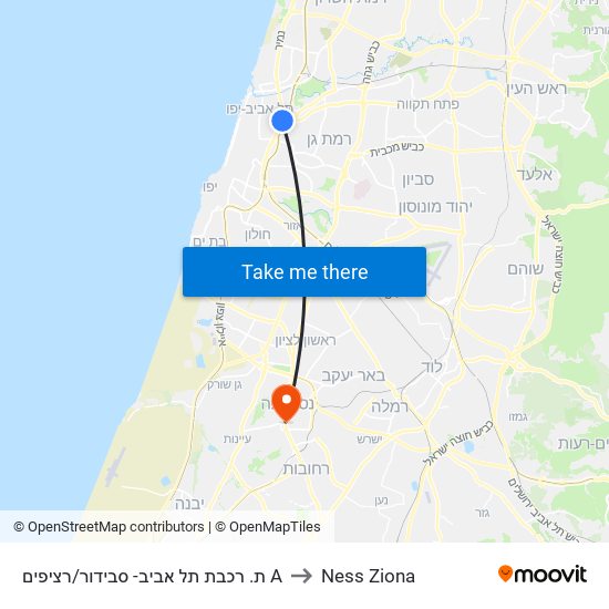 ת. רכבת תל אביב- סבידור/רציפים A to Ness Ziona map